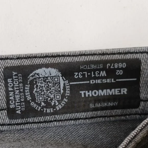 Diesel Thommer Slim Skinny Grey Jeans Size 31 x 32 - Picture 8 of 12